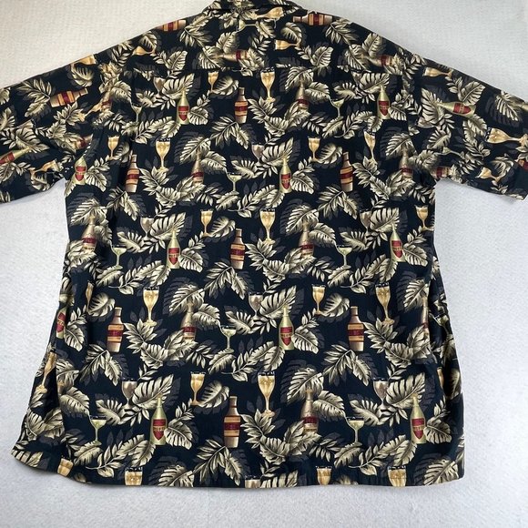 Vintage PIERRE CARDIN Men 2XL Tall Black Hawaiian Beer Wine Short Sleeve Shirt - Picture 11 of 12